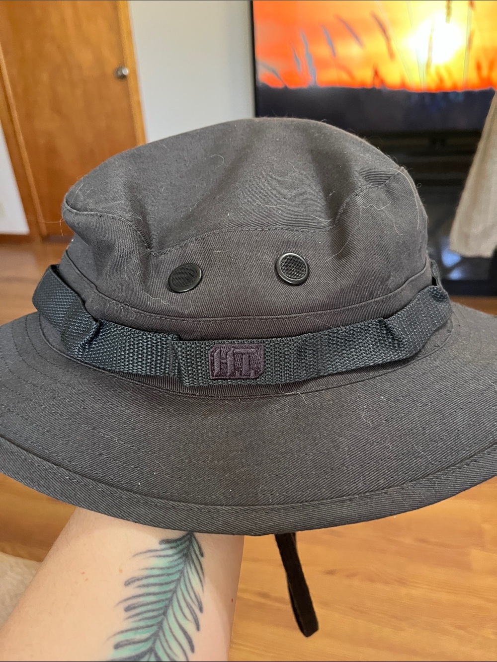 Black Canvas Bucket Hat with Strap